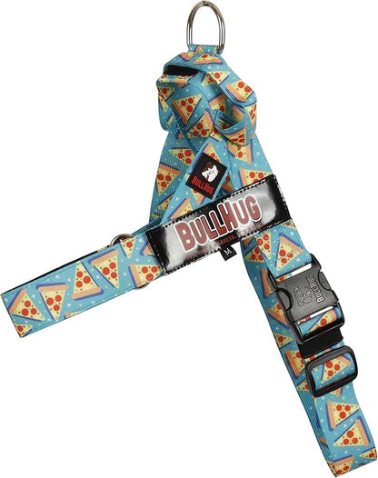 BULLHUG Adjustable Dog Harness– No Pull, No Choke – for English Bulldogs, French Bulldogs, Pugs & Broad-Chested Breeds – Easy, Safe Walks (Pizza, Large)