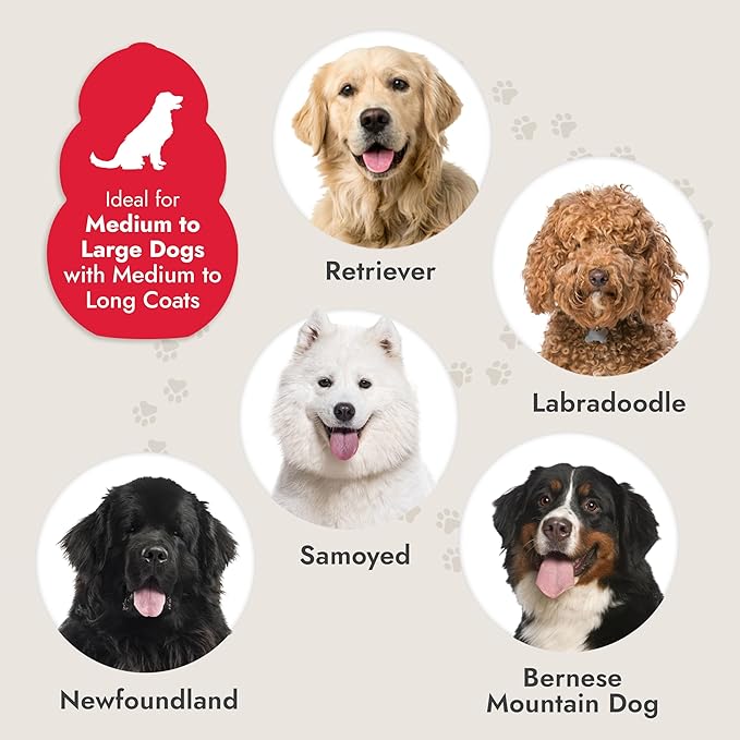 KONG Large Self-Cleaning Slicker Brush – Easy Hair Removal, Reduces Shedding, Non-Slip Grip, Long Metal Pins, for Medium to Large Dogs with Medium to Long Coats, Red/Gray