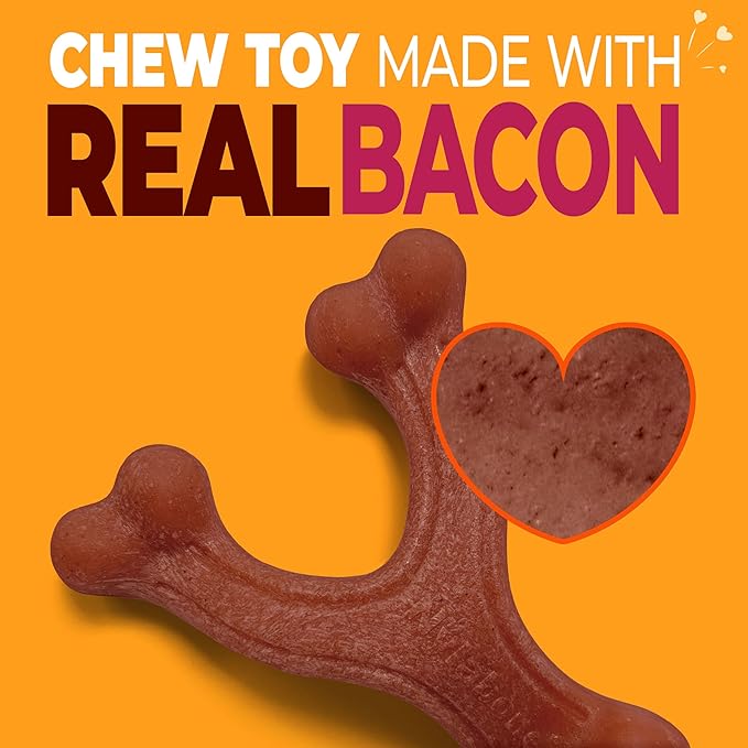 Nylabone Wishbone Strong Chew Toy for Dogs Made with Real Bacon, Durable Dog Chew Bones for Aggressive Chewers, Long-Lasting Flavor Keeps Dogs Busy, Small Dog Toys - Up to 25 lbs, 1 Count