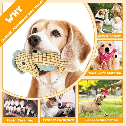 MRSOHRET 5 Pack Plush Dog Toys with Rope, Squeaky Dog Toys, Tug of War Dog Interactive Toy, Durable Dog Chew Toys for Large Dogs & Puppies