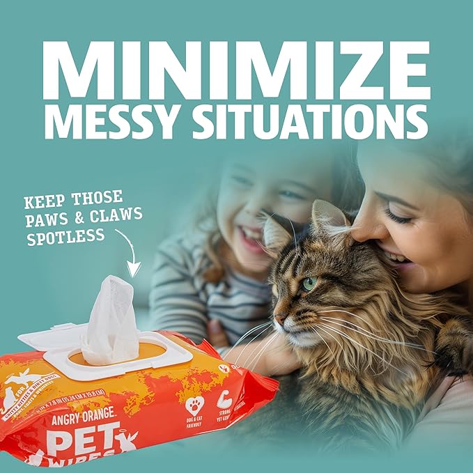 Angry Orange Unscented Pet Wipes - Hypoallergenic & Fragrance-Free With Aloe & Chamomile - Thick Grooming Wipes for Paws, Fur, Butt - Safe for Dogs & Cats, Gentle for Sensitive Skin - 80 Count, 1 Pack