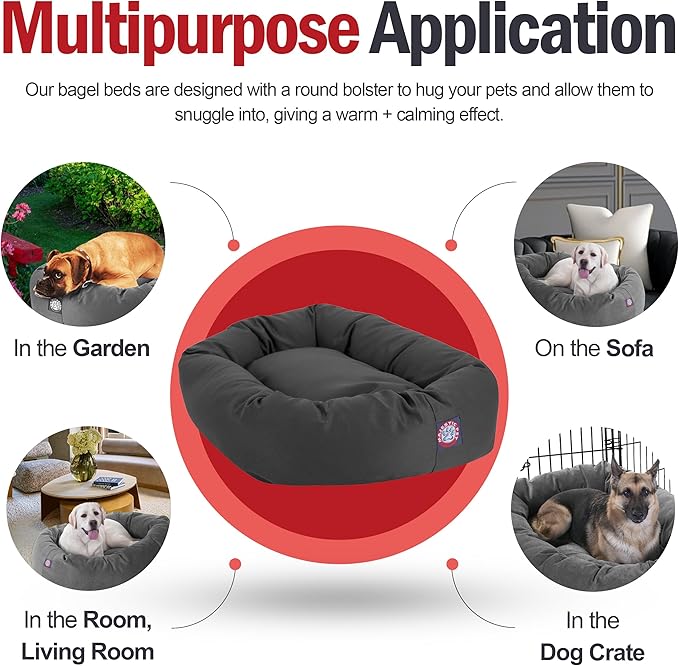 Majestic Pet 24 Inch Bagel Calming Dog Bed Washable – Cozy Soft Round Dog Bed with Spine Support for Dogs to Rest Their Head - Fluffy Donut Puppy Mat 24x19x7 (Inch) Small - Gray