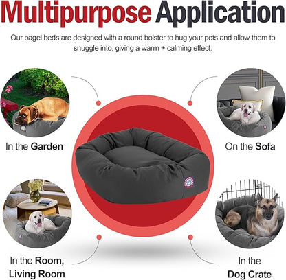 Majestic Pet 24 Inch Bagel Calming Dog Bed Washable – Cozy Soft Round Dog Bed with Spine Support for Dogs to Rest Their Head - Fluffy Donut Puppy Mat 24x19x7 (Inch) Small - Gray
