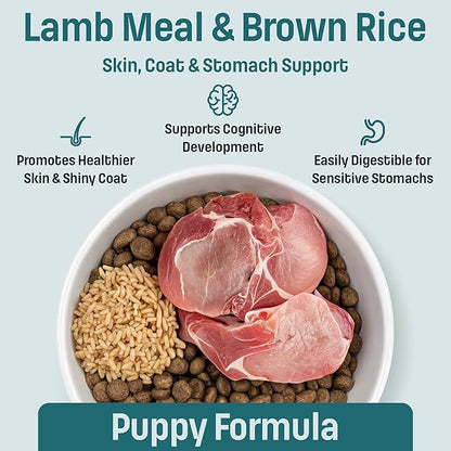 Nutram I14 Puppy Dog Food with Lamb & Brown Rice - Skin, Coat & Sensitive Stomach Dog Food with Pumpkin, Omega-3 Rich Salmon Oil & Flaxseed for Shiny Coat & Immunity - Chicken Free Puppy Food (25 lb)