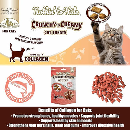 Fieldcrest Farms Nothin’ to Hide Collagen Cat Treats – Crunchy & Creamy Cat Snacks, High-Protein Healthy Treats for Skin, Coat & Joint Support, Salmon Flavor, 3 oz. Bag