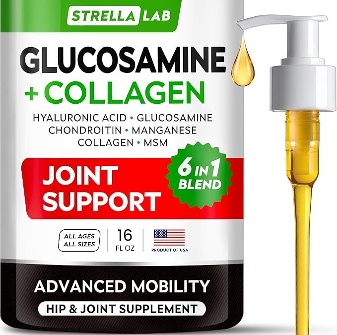 STRELLALAB Liquid Glucosamine for Dogs w/Collagen (16 OZ) - All-Natural Hip & Joint Supplement, Glucosamine Chondroitin for Dogs, MSM & Collagen for Dogs Mobility, Joint Pain Relief for Small & Large