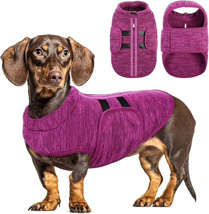 Queenmore XXS Dog Sweaters, Soft Fleece Vest Pullover Dog Jacket with Leash Hole, Warm Winter Dogs Clothes Cold Weather Doggy Dachshund Sweater for Small Dogs Cats Boy or Girl (Cationic Berry, XXS)