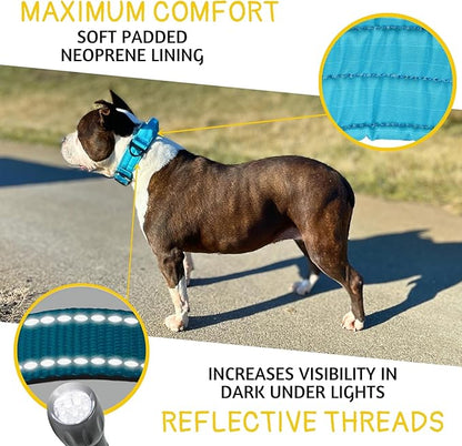 ADITYNA Heavy Duty Dog Collar for Large Dogs - Reflective Blue Collar with Handle for Training, and Walking - Wide, Thick, Tactical, Soft Neoprene Padded