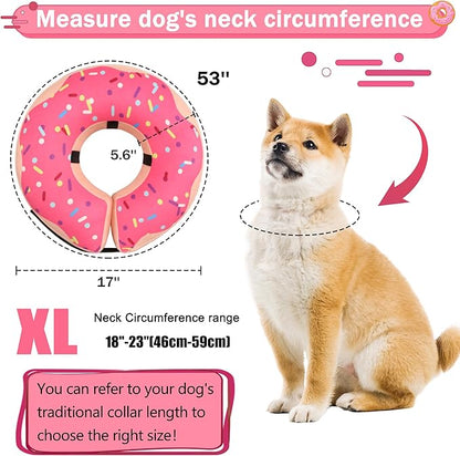 Inflatable Cone Collar for Large Medium Small Dogs, Soft Adjustable Recovery Collar for Dogs Cats,Dog Cone Neck Donut Alternative After Surgery(Pink,X-Large