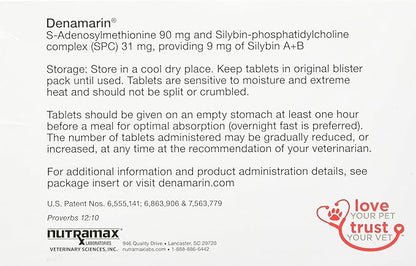 Nutramax Laboratories Denamarin Liver Health Supplement for Small Dogs and Cats - With S-Adenosylmethionine (SAMe) and Silybin, 30 Tablets