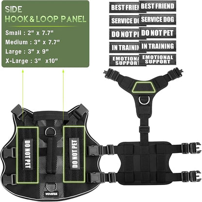 WINSEE Mesh Dog Harness with 10 Pet Patches for Large Service Dog in Training, Breathable Tactical Molle Vest with Double Handles, Reflective Military Pet Vest for Walking Hiking