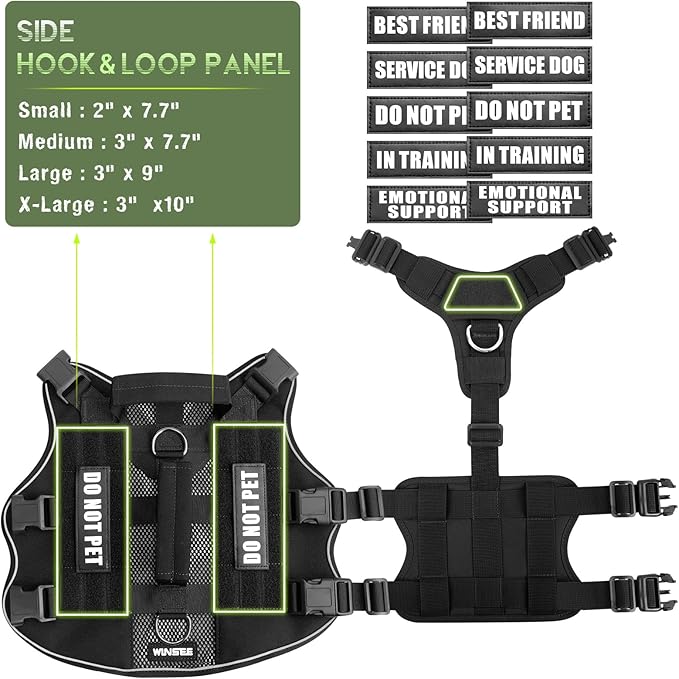 WINSEE Mesh Dog Harness with 10 Pet Patches for Small Service Dog in Training, Breathable Tactical Molle Vest with Double Handle, Reflective Military Pet Vest for Walking Hiking