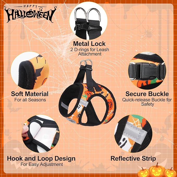 BEAUTYZOO Step in Dog Harness and Leash Set,Floral Pattern Reflective Dog Harness No Pull No Choke Puppy Harness for Medium Dogs Cats,Soft Padded Mesh Vest Harnesses for Girl and Boy Pets, Halloween M