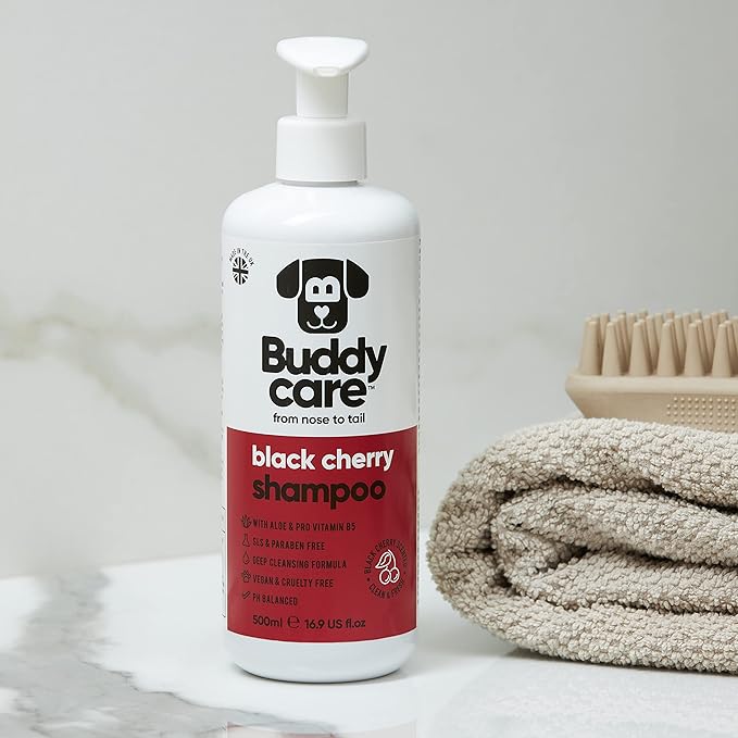 Black Cherry Dog Shampoo by Buddycare | Deep Cleansing Shampoo for Dogs | Black Cherry Scented | with Aloe Vera and Pro Vitamin B5 (50.72oz)