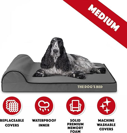 The Dog’s Bed Orthopedic Headrest Dog Bed Med Grey/Black, Memory Foam, Pain Relief: Arthritis, Hip & Elbow Dysplasia, Post Surgery, Lameness, Waterproof Washable Cover, Veterinary Approved
