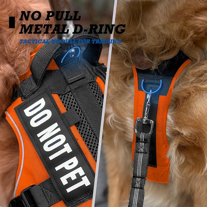 Tactical Dog Harness for Large and XL Breeds, Air Dog Vest No Pull with Reflective Do Not Pet Patches, Breathable Dog Molle Vests for Training Walking Hunting Orange