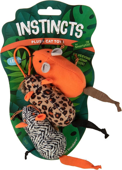 Instincts by SmartyKat 3-Pack HappyNip Safari Sneakers Plush Interactive Cat Toys, Contains Catnip & Silvervine - Multicolor, 3-Pack