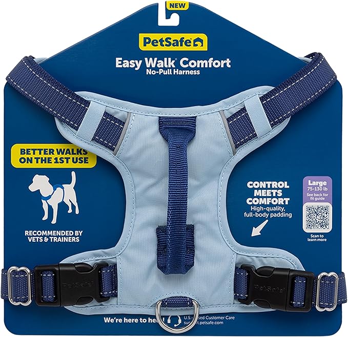 PetSafe Easy Walk Comfort No-Pull Dog Harness - Better Walk Training Harness - Full Body Padded Design - Durable Fabric - 5 Point Adjustable Fit - Everyday Leash Training - Blue - Large