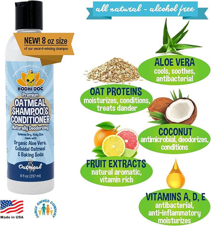 Bodhi Dog Baby Powder Scented Cat & Dog Cologne 4oz + Oatmeal Dog Shampoo & Conditioner for Pet Grooming 8oz | Moisturizing Shampoo for Sensitive Skin | Grooming Bundle