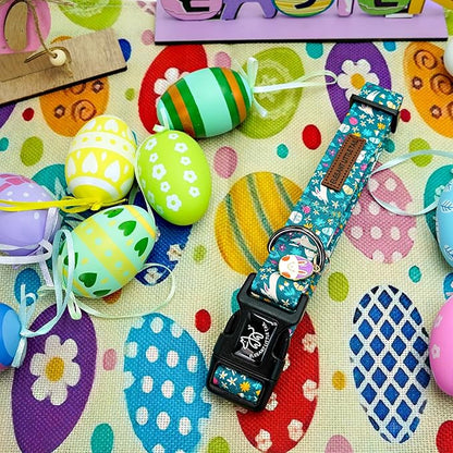 Elegant little tail Easter Dog Collar, Cute Rabbit Pattern Pet Collar Durable Holiday Girl or Boy Adjustable Cotton Pet Collar with Quick Release Buckle for Small Dogs