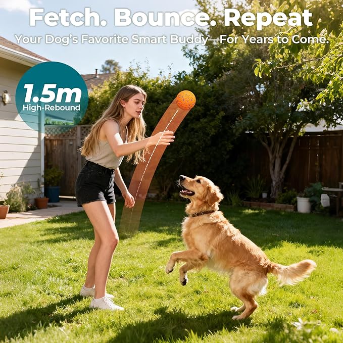 Smart Interactive Dog Toy Ball – Automatic Moving, Bouncing & Rolling, 3 Modes, Chew-Proof E-TPU Shell, Waterproof, Rechargeable,Dog Ball for Medium and Large Dogs, Orange