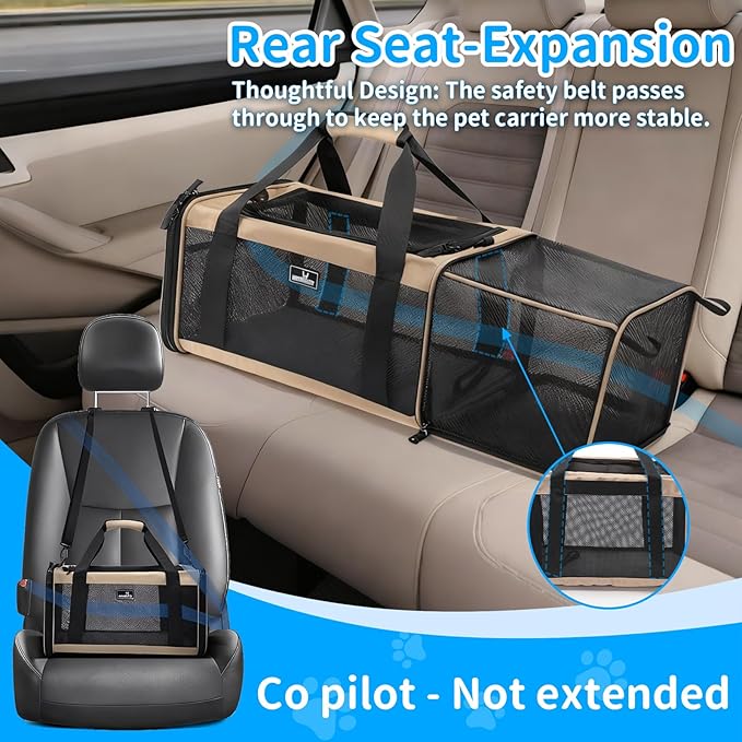 Wakytu Airline Approved Expandable Pet Carrier for Small Cats, Collapsible Travel Bag with 600D Oxford, Safety Lock Zipper,S