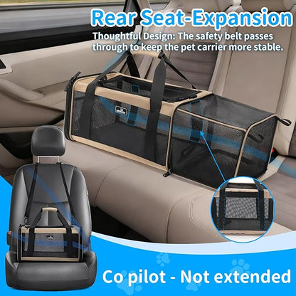 Wakytu Airline Approved Expandable Pet Carrier for Small Cats, Collapsible Travel Bag with 600D Oxford, Safety Lock Zipper,S