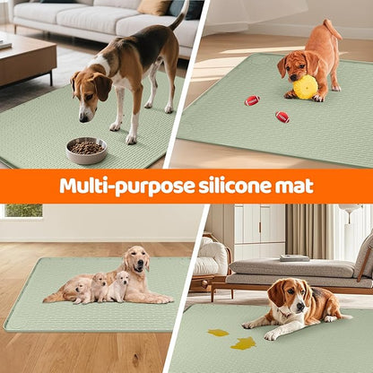 Pee Pads for Dogs, 50" x 35" Extra Large Reusable Silicone Mat, Washable Puppy Training Pads for Potty Training, Non-Slip, Leak-Proof, Indoor Floor Protection (Green)