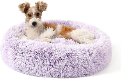 NOYAL Calming Donut Dog Bed for Small to Medium Dogs & Cats - Plush Faux Fur Anti-Anxiety Pet Bed with Machine Washable Cover & Non-Slip Base