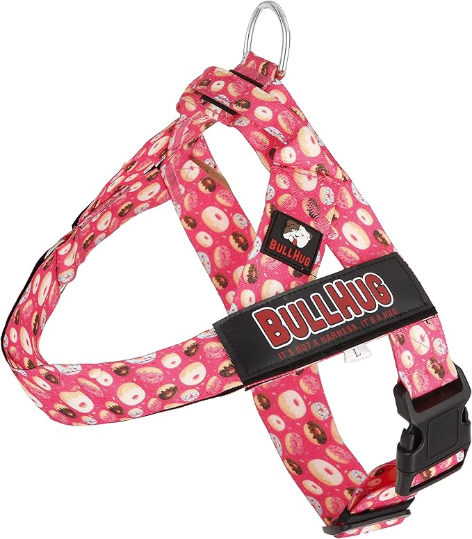 BULLHUG Adjustable Dog Harness– No Pull, No Choke – for English Bulldogs, French Bulldogs, Pugs & Broad-Chested Breeds – Easy, Safe Walks (Donuts, Large)