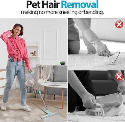 Carpet Rake for Pet Hair Removal Tool, 2 in 1 TPU and Copper Rake Teeth, Uproot Clean Hair Remover with 54’’ Adjustable Long Handle, Reusable Cat & Dog Fur Broom for Carpets,Rugs, Mats,Car