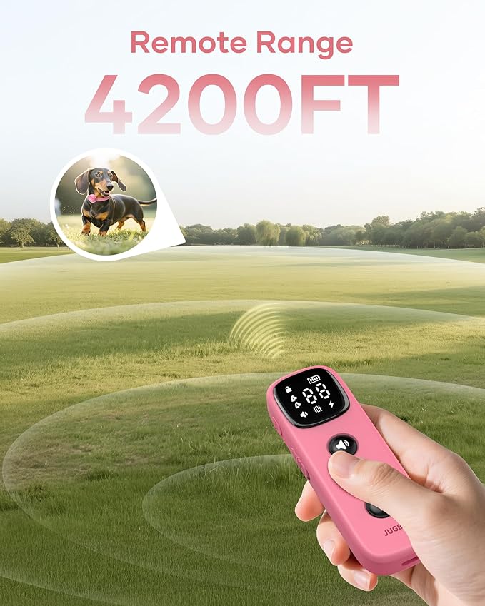 Jugbow Dog Training Collar - 4200FT Remote Dog Collar with 3 Training Modes for Small Dogs with Pet ID Tag & Security Lock, IPX8-Waterproof Rechargeable E-Collar for Mini Small Medium Dogs (Pro Pink)