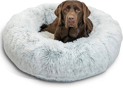 Best Friends by Sheri The Original Calming Donut Dog Bed – Washable Plush Pet Bed for Large Breeds up to 100 lbs, Shag Faux Fur, Frost Gray, Large (36" x 36")