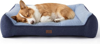 Bedsure Orthopedic Dog Bed Medium Size Dog - Extra Thick Supportive Medium Dogs Beds with Waterproof Washable Cover, Comfort Pet Bed Sofa with Soft Plush Sherpa and Nonskid Bottom, Blue, 35"
