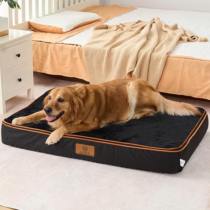 LIORCE Orthopedic Memory Foam XXL Dog Bed - 6" Thick Beds for Extra Large Sized Dog - Waterproof Removable Washable Cover & Wrap-Around Zipper - Ultimate Comfort & Easy Maintenance, Black