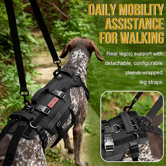 OneTigris Dog Lift Harness for Large Dogs, Dog Hip Support Brace, Full Body Dogs Lifter with Handles Invictus Multifunctional Mobility Assistance Vest for Back Legs (Black, Medium)