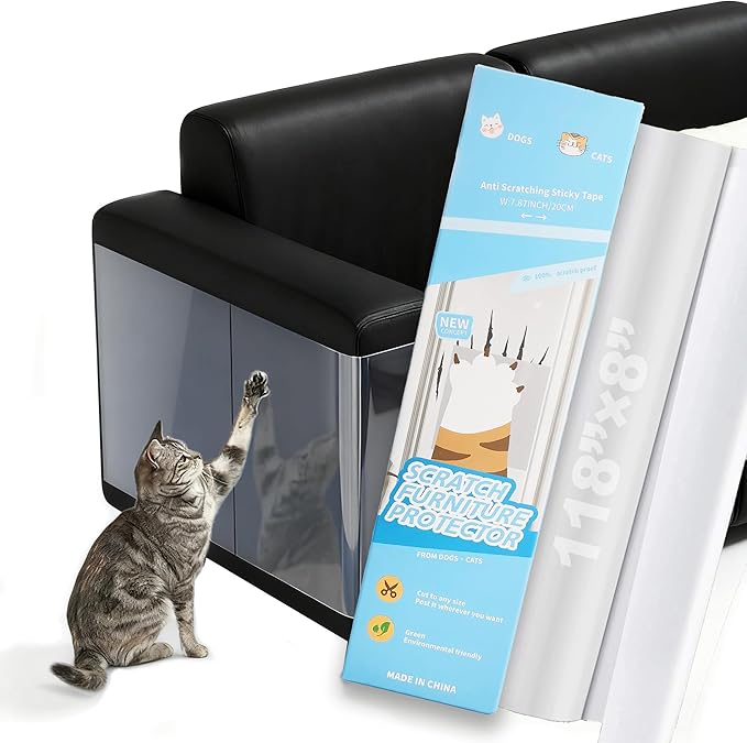 Couch Protector from Cat Claws, Cat Scratch Furniture Protector for Sofa Corners, Beds, Door, Tables, Wall, 118"x8" Self-Adhesive Tapes for Furniture Scratching Deterrent