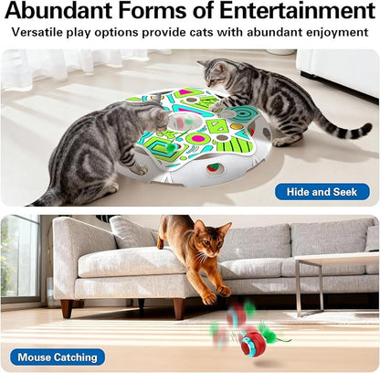 Interactive Cat Toy Playset, Hide and Seek Toy with Motion Activate Cat Ball, 2 Kitten Toys Bell Ball, Exercise Toys for Indoor Bored Adult Cats