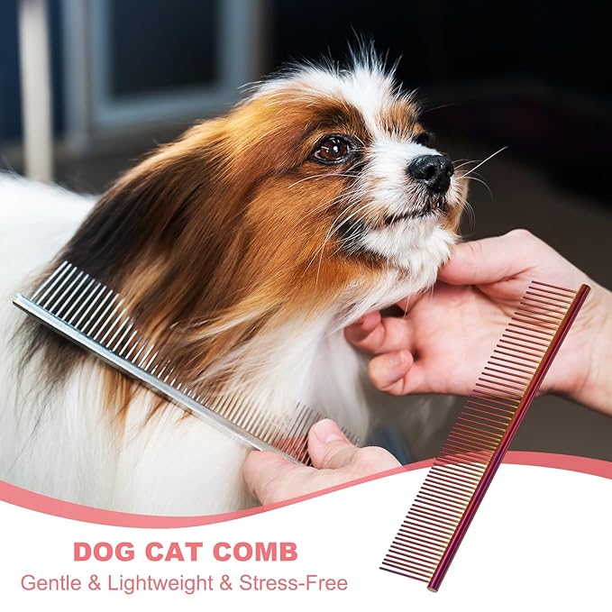 PETAXCELL Dog Cat Comb, Pet Combs Stainless Steel Teeth with Rounded Ends for Knots Mats Loose Hair Removal, 7.5IN (Purple Plated, 3 Pack), Grooming Tool Intended for Long Curly Hair Pet