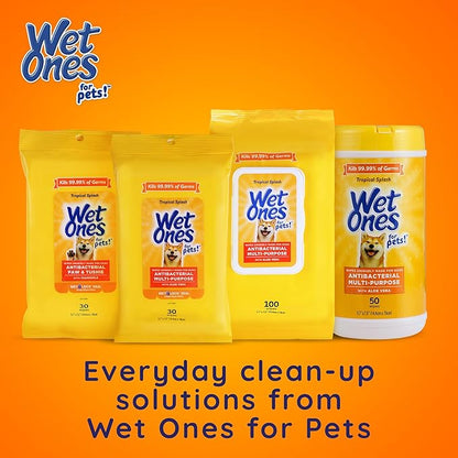 Wet Ones for Pets Multipurpose Dog Wipes with Aloe Vera, Tropical Splash Scent - Extra Large Pet Bathing Wipes with Wet Lock Seal for Dog Paws & All Over Use, 10 Count