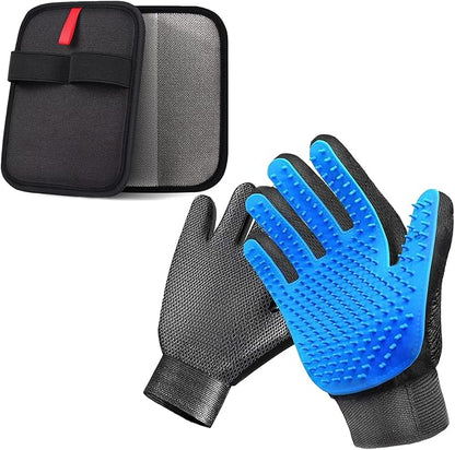NVNAN 2-in-1 Pet Grooming Glove & Fabric Hair Remover - Reusabie, Silicone Massage Bristles,Static Adhesion for Quiuck Shedding Control,Safe for Dogs & Cats