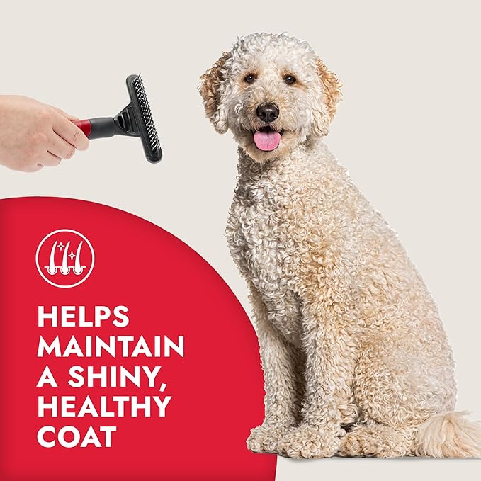 KONG Double-Sided Rake & Deshedding Tool – Detangling & Shedding Control, Rounded Metal Tips, Non-Slip Grip, for Medium to Large Dogs with Medium to Long Coats, Red/Gray