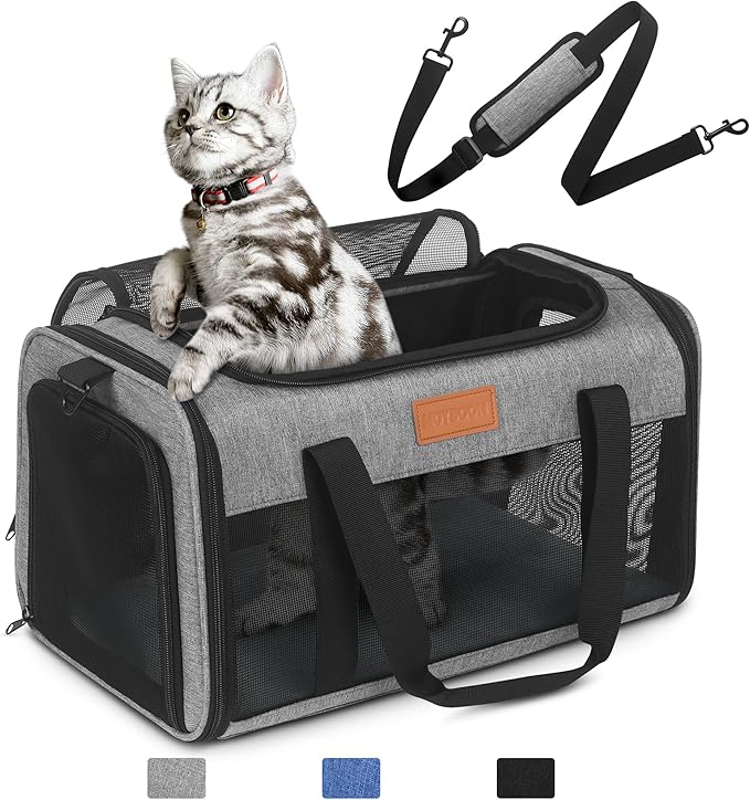 PETUX Airline Approved Pet Carrier - 17x11x9.5 in, Underseat, Top & Side Entry, Soft Sided Cat Dog Carrier for Small Cat & Dog Up to 12 lbs with Breathable Anti-Scratch Mesh for Travel & Vet - Grey