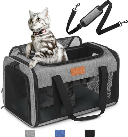 PETUX Airline Approved Pet Carrier - 17x11x9.5 in, Underseat, Top & Side Entry, Soft Sided Cat Dog Carrier for Small Cat & Dog Up to 12 lbs with Breathable Anti-Scratch Mesh for Travel & Vet - Grey
