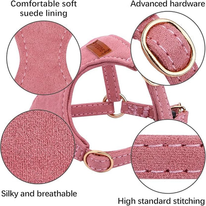 CHEDE No Pull Puppy Harness and Multifunction Dog Leash Set- 8 Colors Soft Adjustable No Choke Escape Proof Cute,Lightweight Pet Vest Harness for Small and Medium Dog (S, Antique Pink)