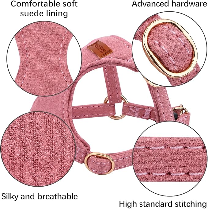 CHEDE No Pull Puppy Harness and Multifunction Dog Leash Set- 8 Colors Soft Adjustable No Choke Escape Proof Cute,Lightweight Pet Vest Harness for Small and Medium Dog (XXS, Antique Pink)