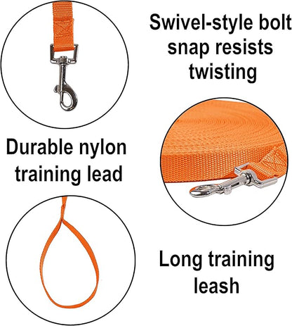 Hi Kiss Dog/Puppy Obedience Recall Training Agility Lead - 15ft 20ft 30ft 50ft 100ft Leash - Great for Play, Camping, or Backyard - Orange