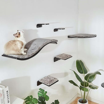 LIORCE 2 Set Cat Wall Steps - Wooden Cat Climbing Shelf for Wall - Cats Wall Stairs with Scratching Mat - Wall Mounted Cats Furniture for Jumping, Playing, and Lounging, Walnut