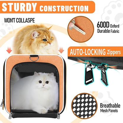GAPZER Large Cat Carry Bag, Soft Shell Shih-Tzu Pet Transport Crate, 18x12x12 Top Opening Maltese-Dog Traveling Mesh Kennel 10 Pound, Big Bunny Rabbit Carrying Case Animal Carrier Kitty Product Orange