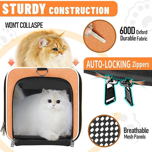 GAPZER Large Cat Carry Bag, Soft Shell Shih-Tzu Pet Transport Crate, 18x12x12 Top Opening Maltese-Dog Traveling Mesh Kennel 10 Pound, Big Bunny Rabbit Carrying Case Animal Carrier Kitty Product Orange
